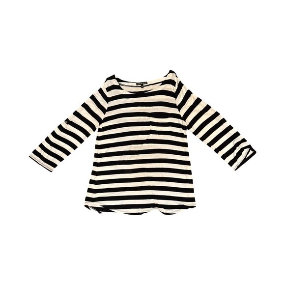 Cable & Gauge Womens Black & White Striped Long Sleeve Top With Pocket L - Picture 2 of 4
